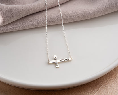 Engraved date cross necklace