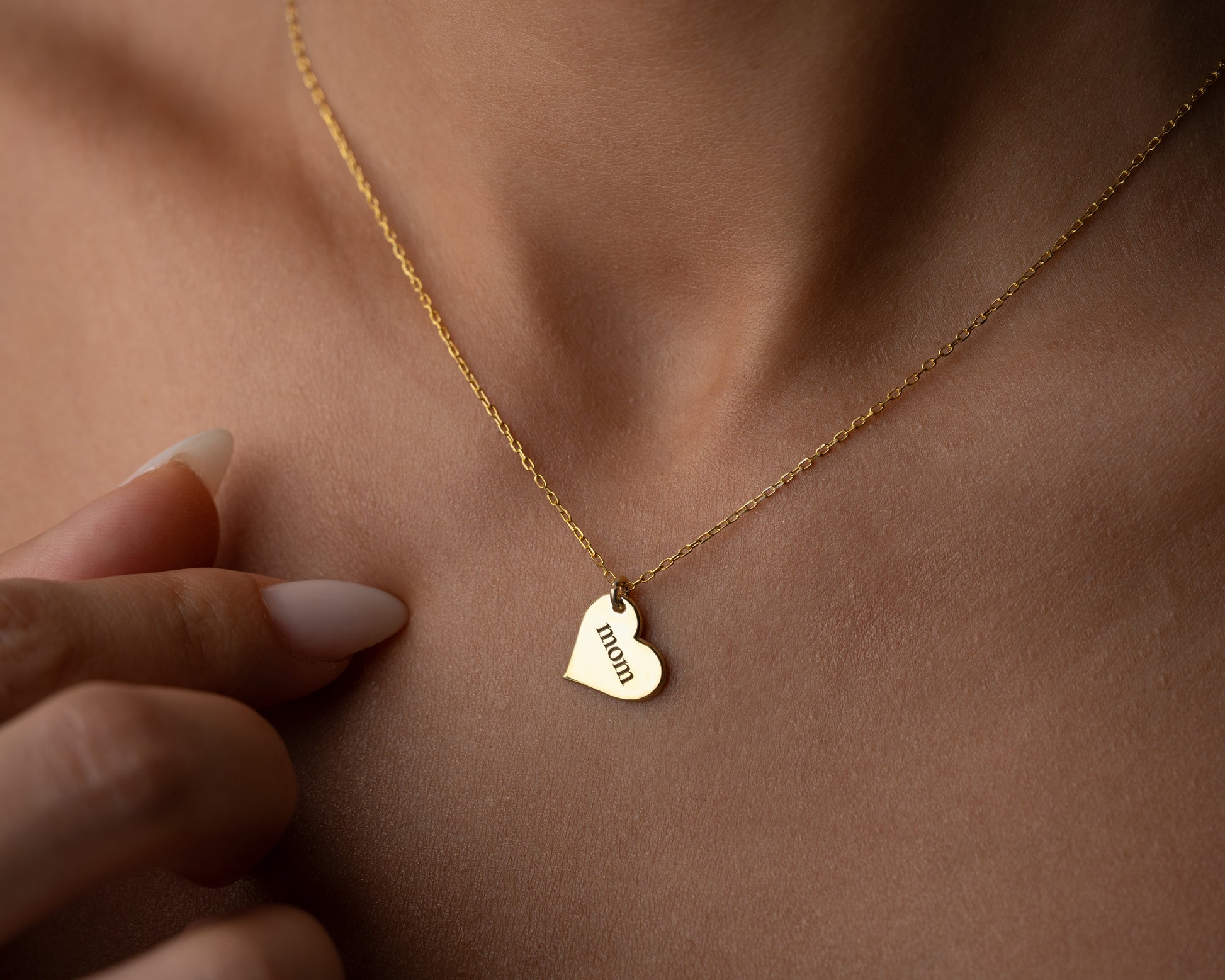 Engraved heart necklace close-up