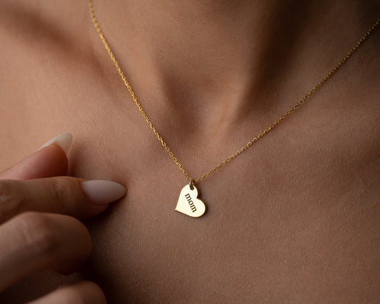 Engraved heart necklace close-up