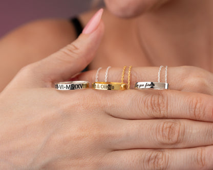 Personalized ring pendant necklace in multiple finishes