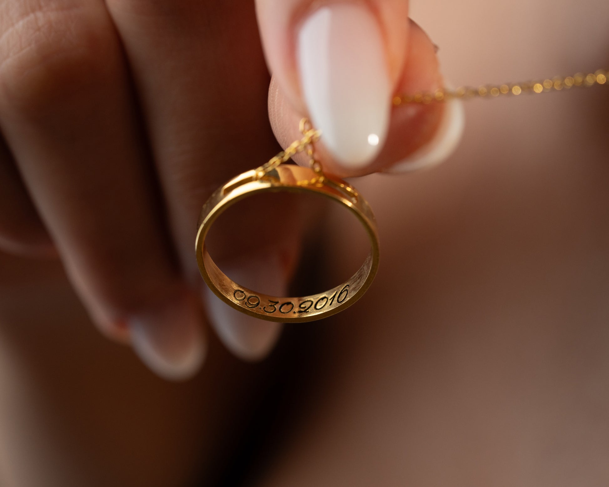 Engraved ring necklace with custom message