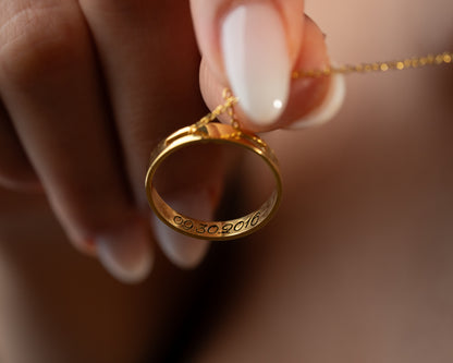 Engraved ring necklace with custom message