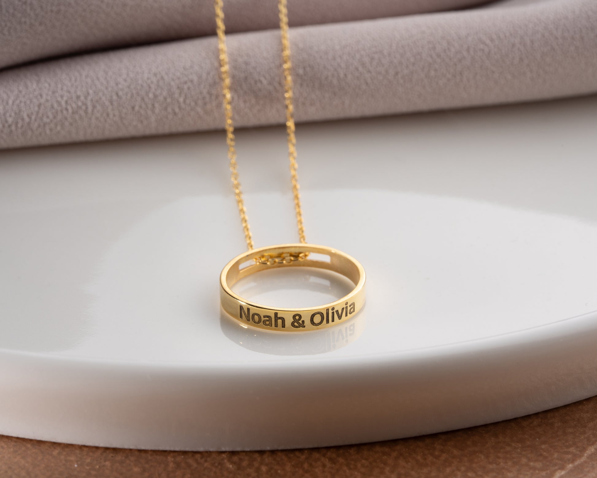 Engraved ring necklace lifestyle photo