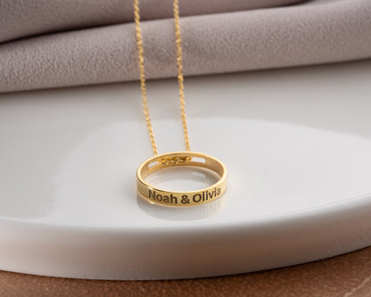 Engraved ring necklace lifestyle photo