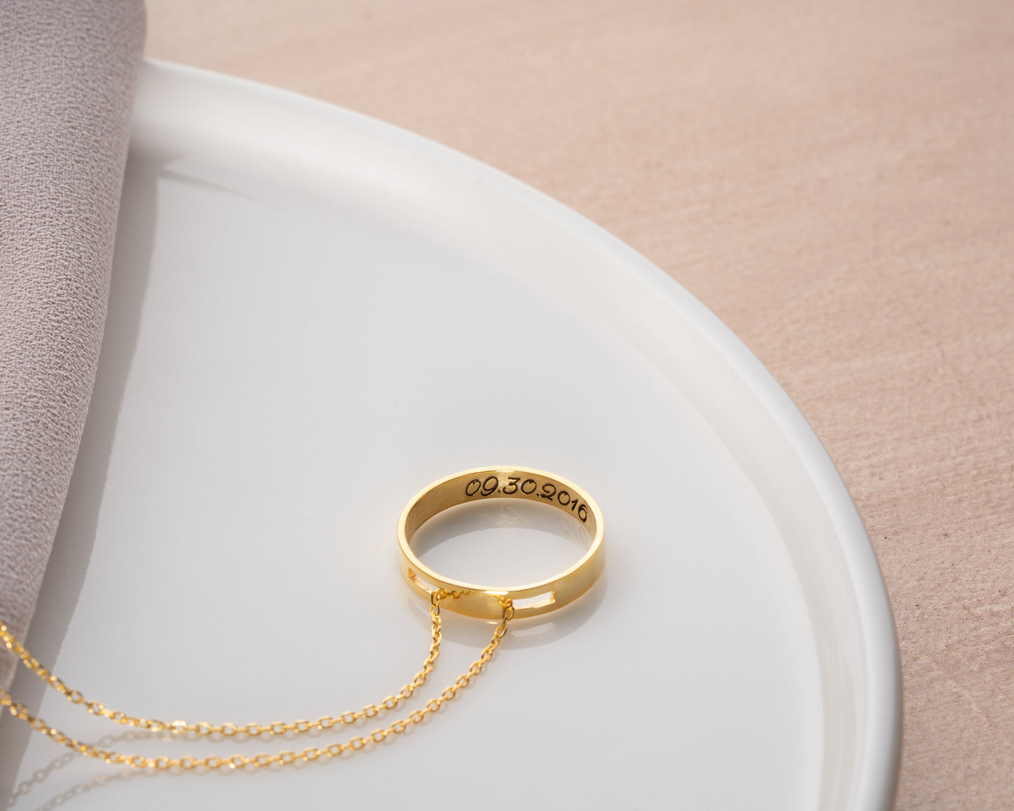 Personalized engraved ring necklace detail
