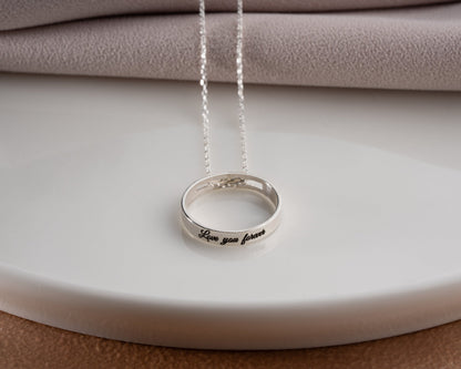 Engraved ring pendant necklace detail photo