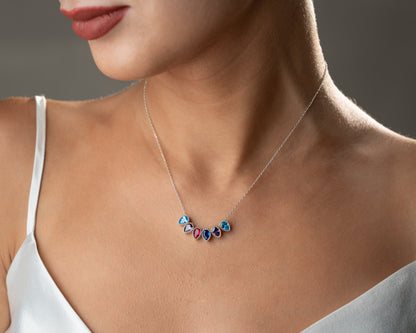 Family birthstone necklace worn on model