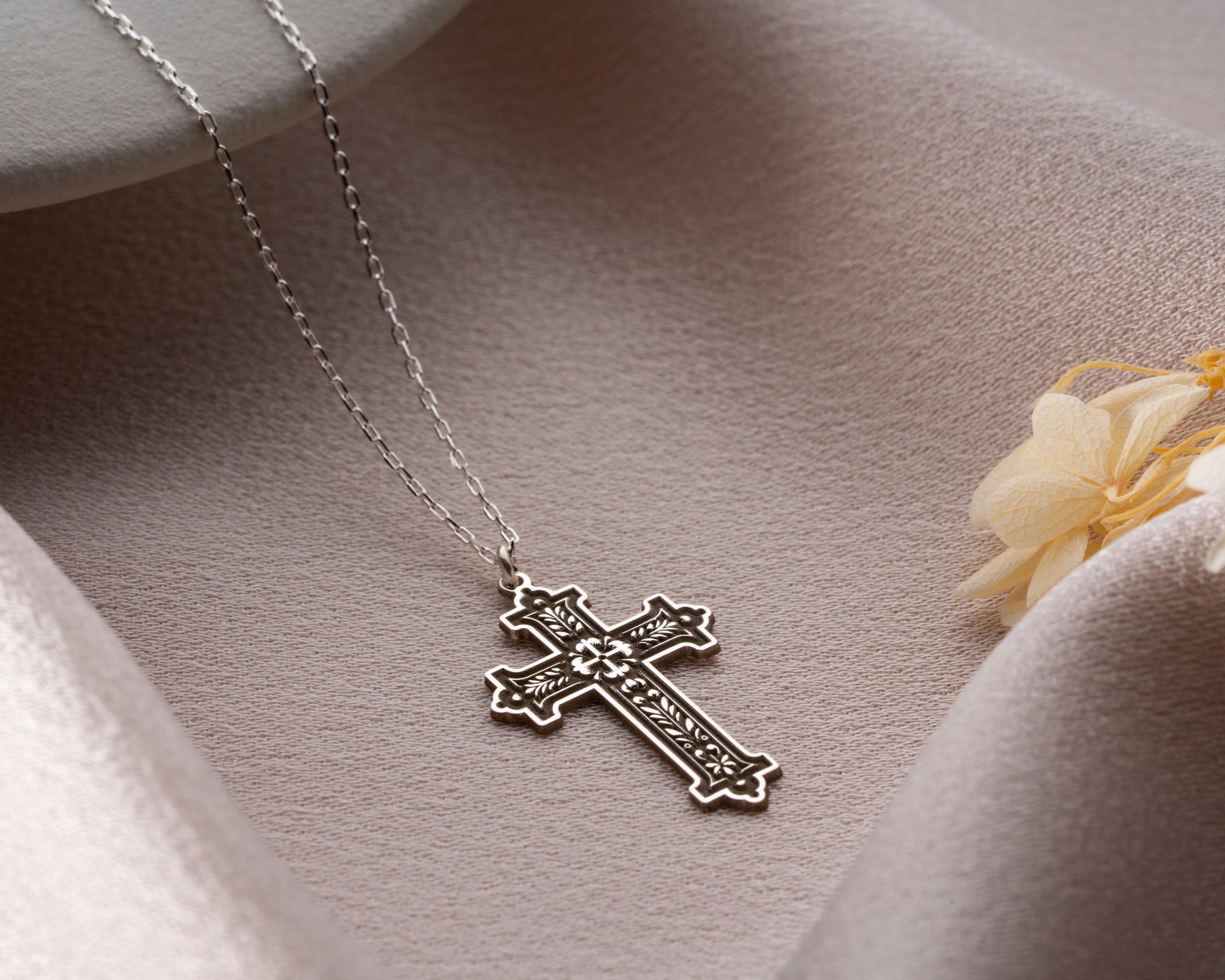 Floral Latin cross necklace
