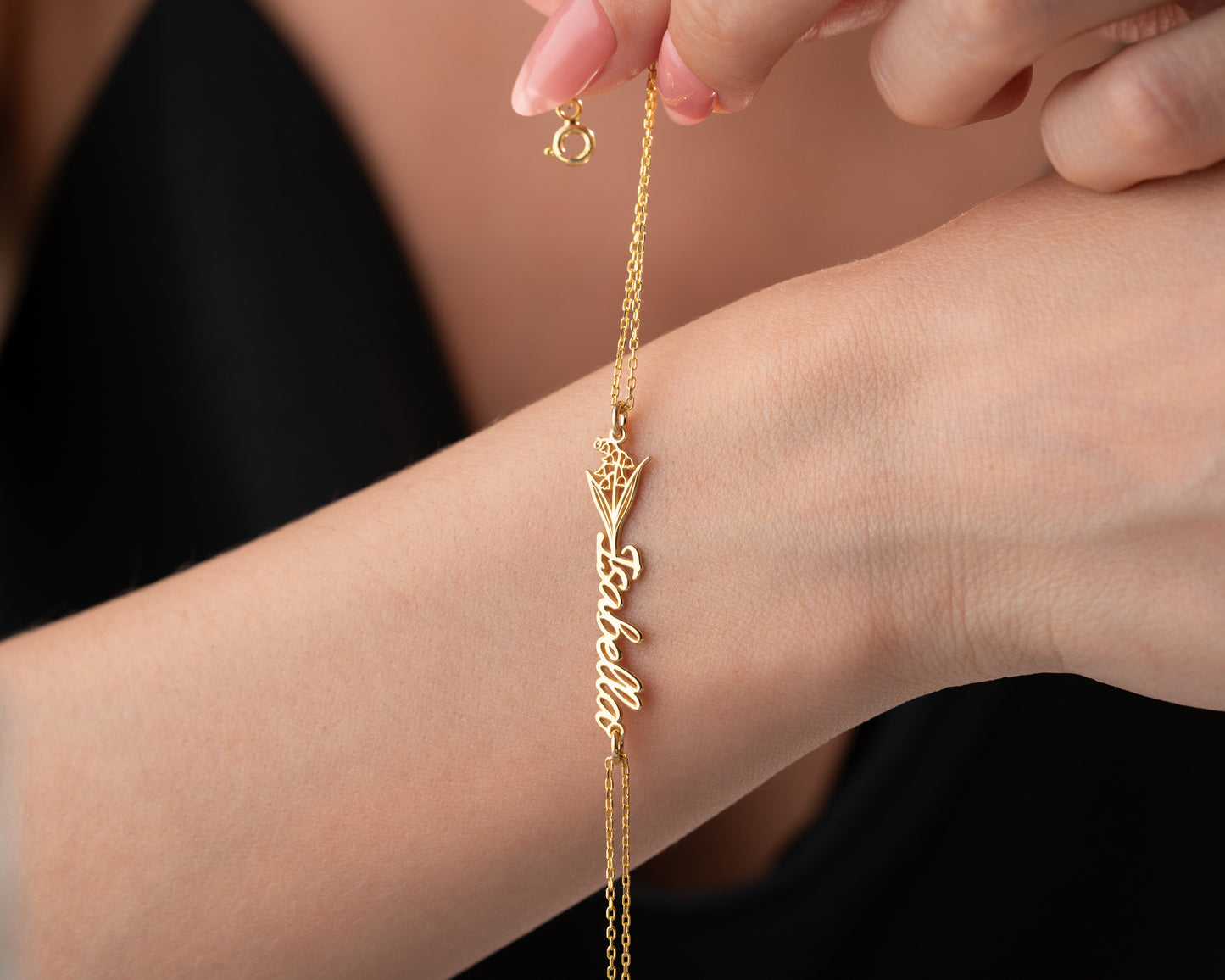 gold floral name bracelet