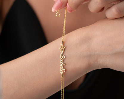 gold floral name bracelet