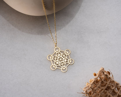 Gold Metatron's cube necklace