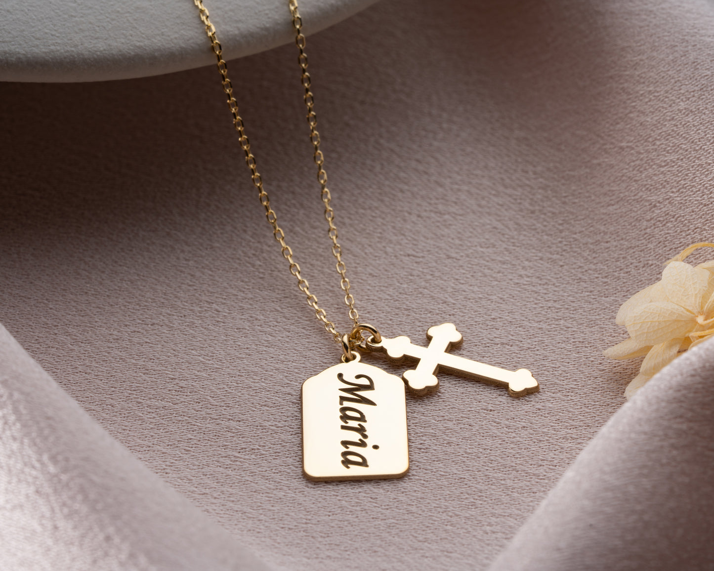 Gold personalized name cross necklace