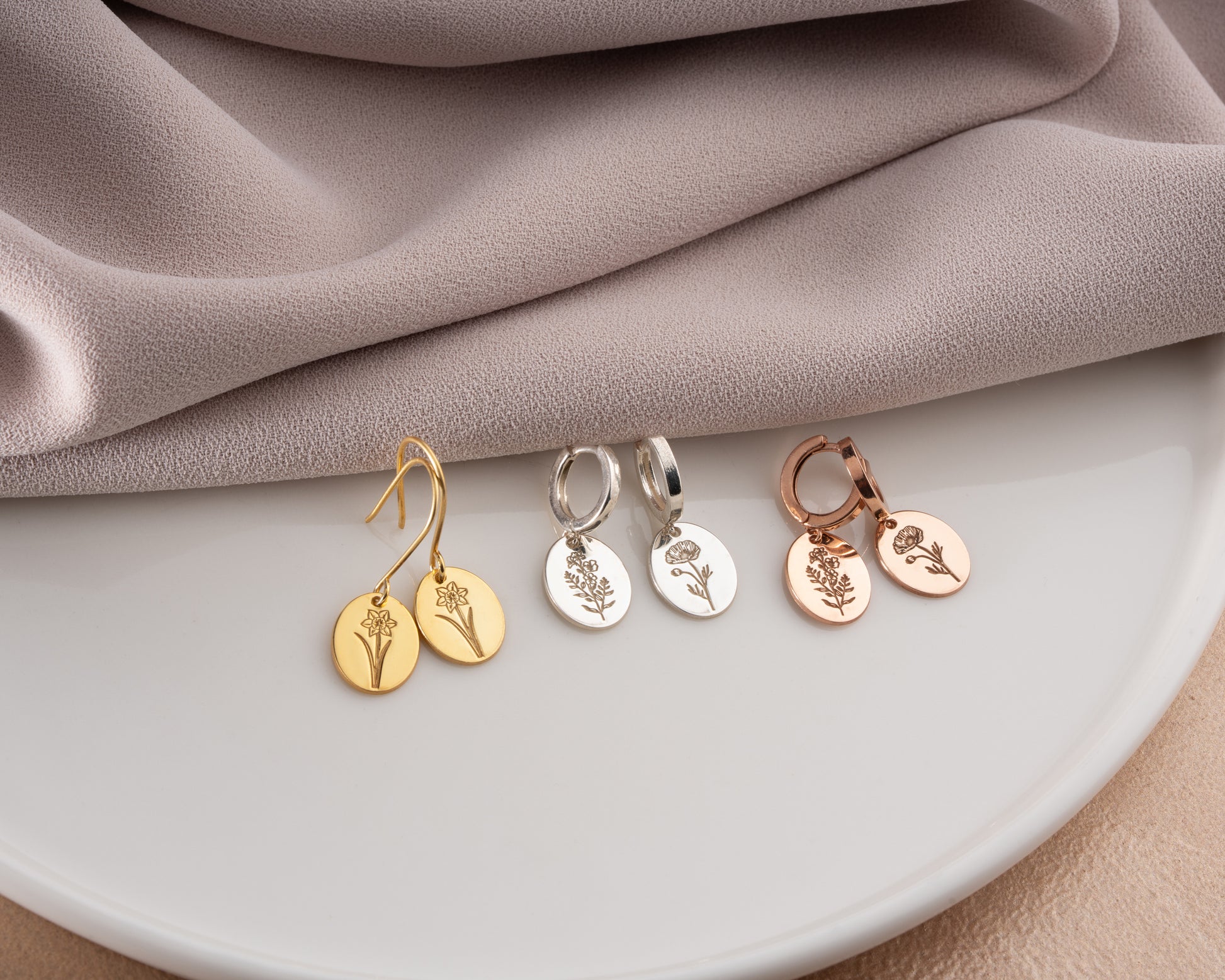 gold silver birth flower earrings