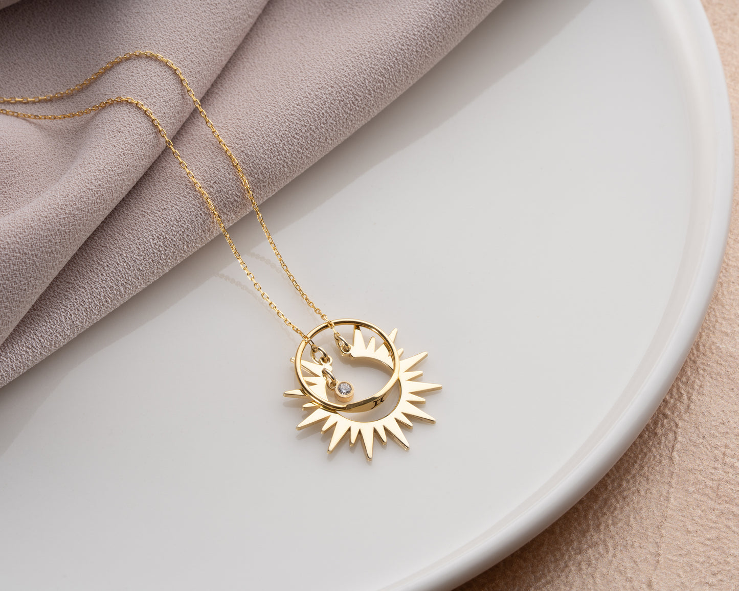 Birthstone Sun Ring Holder Necklace