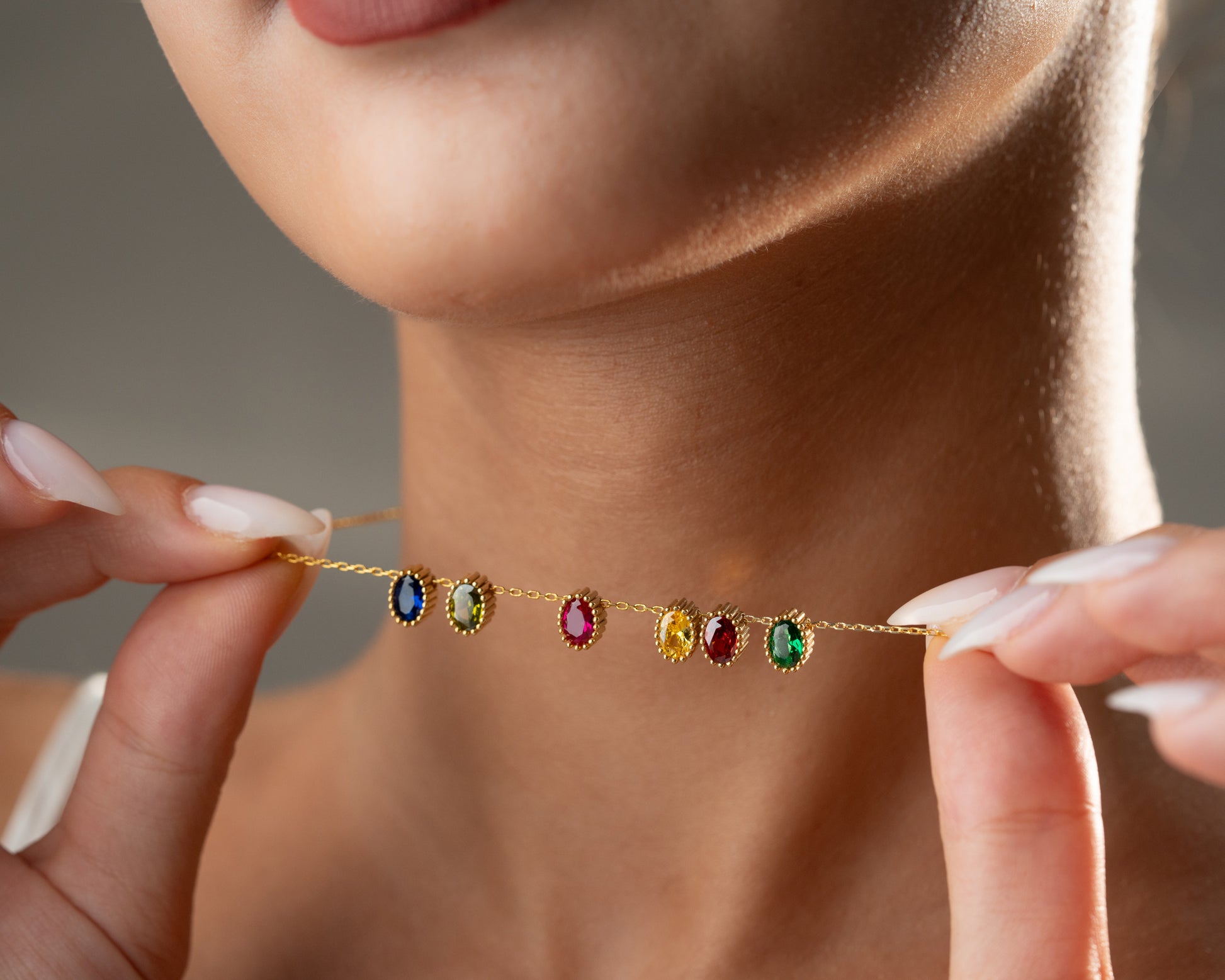 Oval Birthstone Necklace