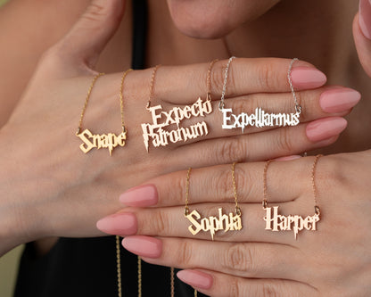 Personalized wizard font name necklace