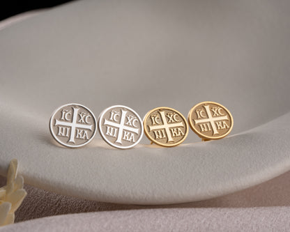 IC XC NIKA Orthodox cross stud earrings