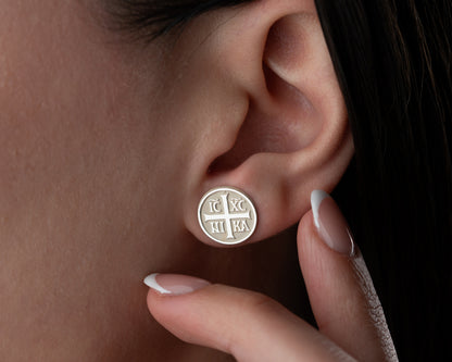 IC XC NIKA Orthodox cross stud earrings