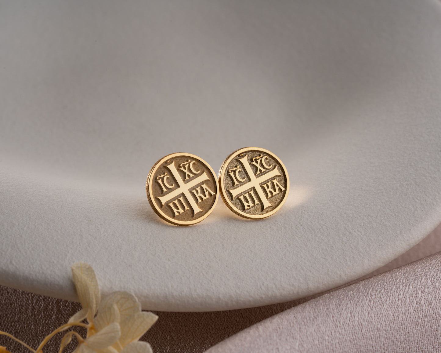 IC XC NIKA Orthodox cross stud earrings