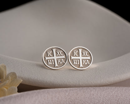 IC XC NIKA Orthodox cross stud earrings