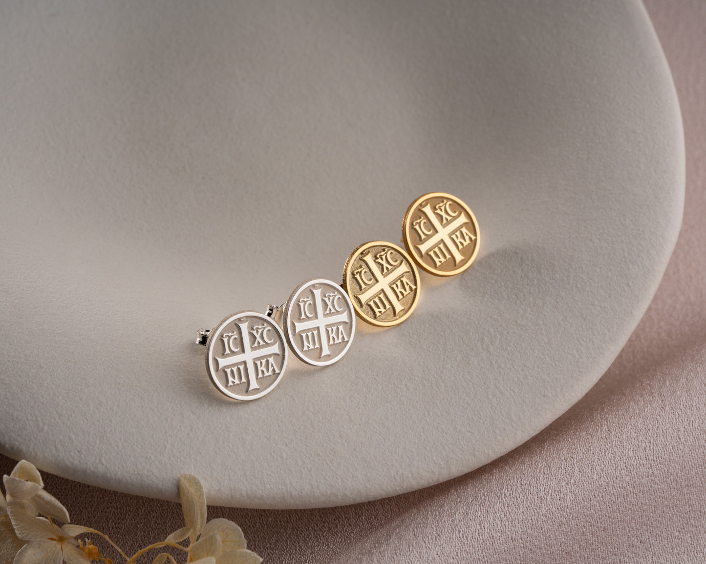 IC XC NIKA Orthodox cross stud earrings