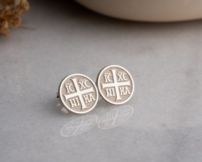 IC XC NIKA Orthodox cross stud earrings