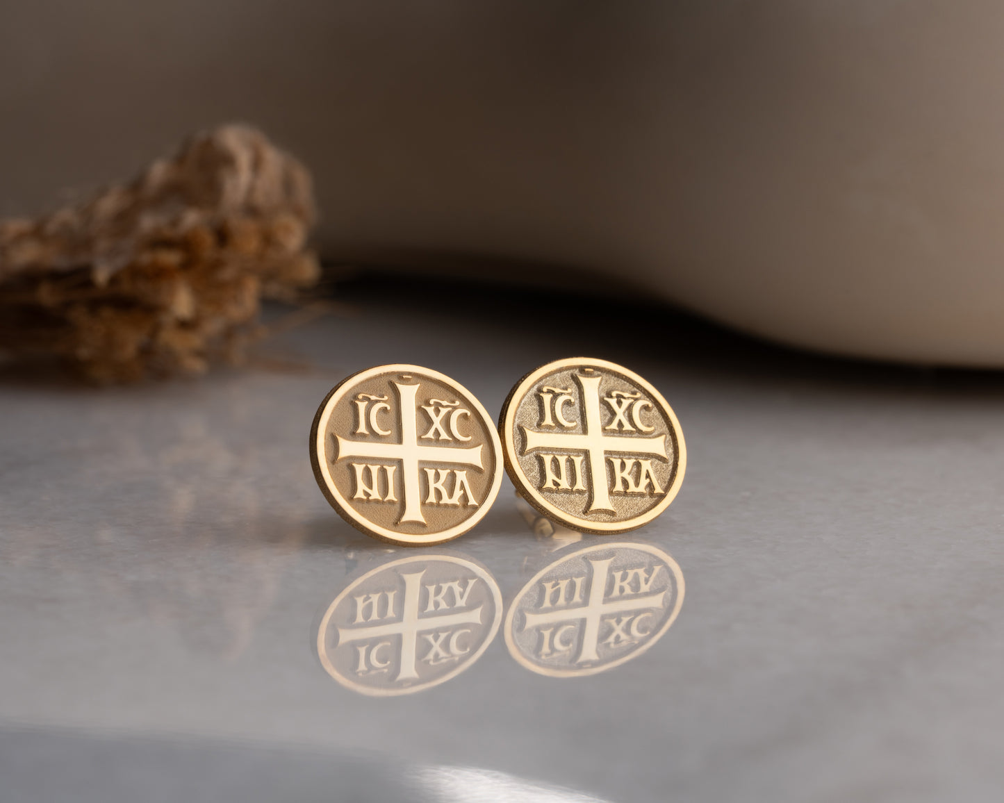IC XC NIKA Orthodox cross stud earrings