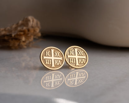 IC XC NIKA Orthodox cross stud earrings
