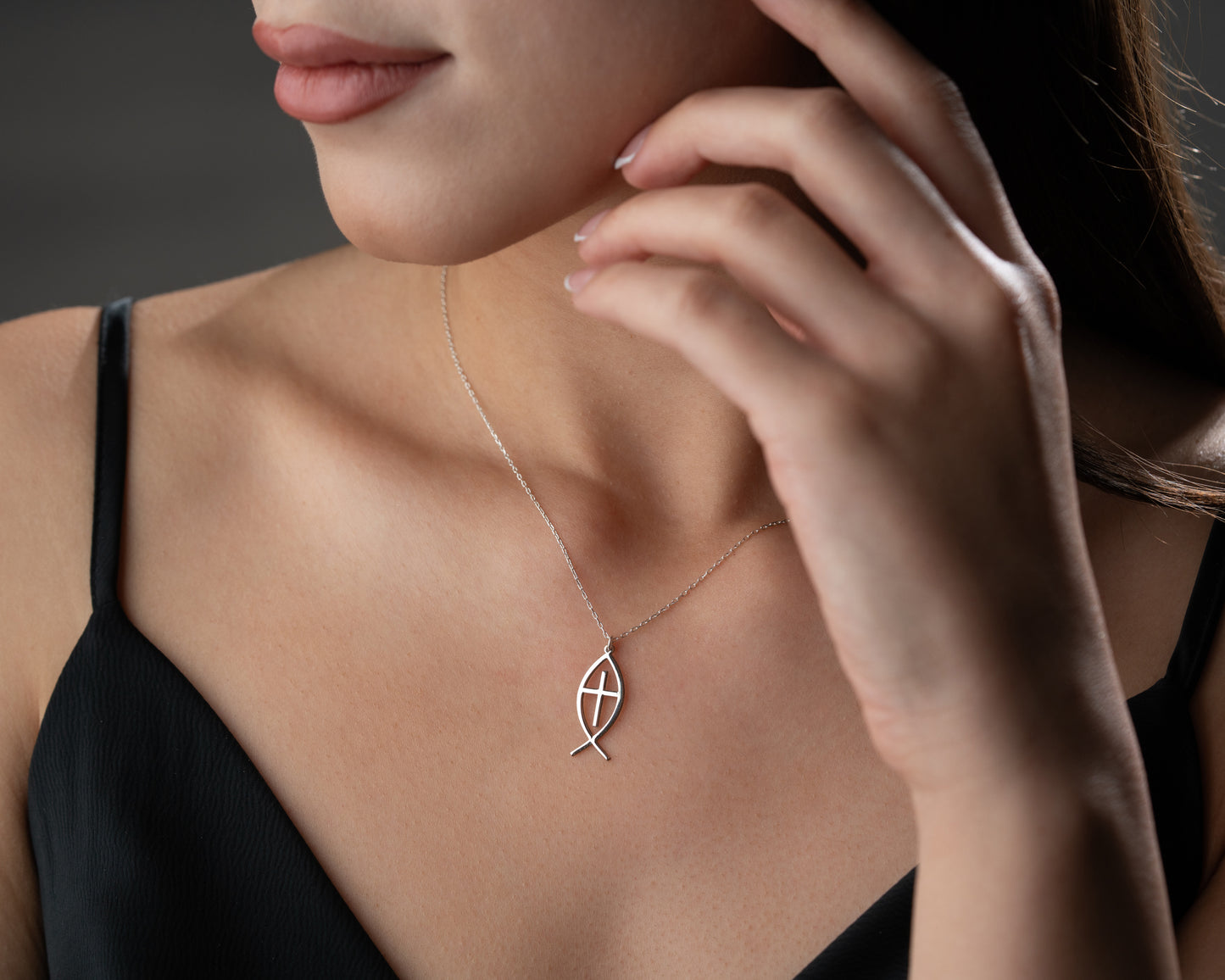 Ichthys necklace on model