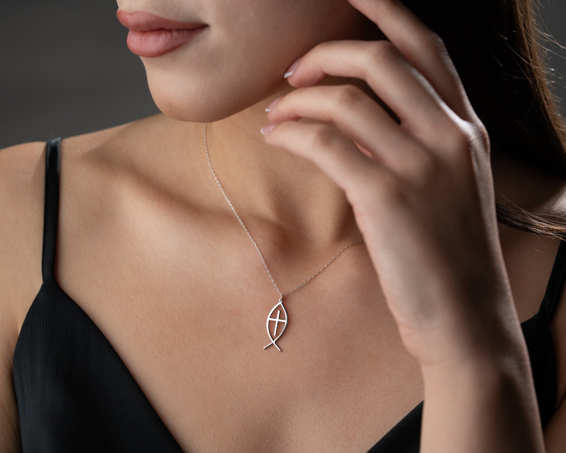 Ichthys necklace on model