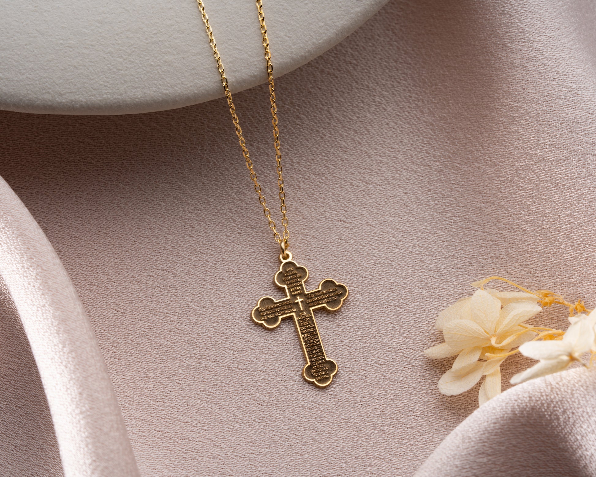 Lord's Prayer cross pendant necklace