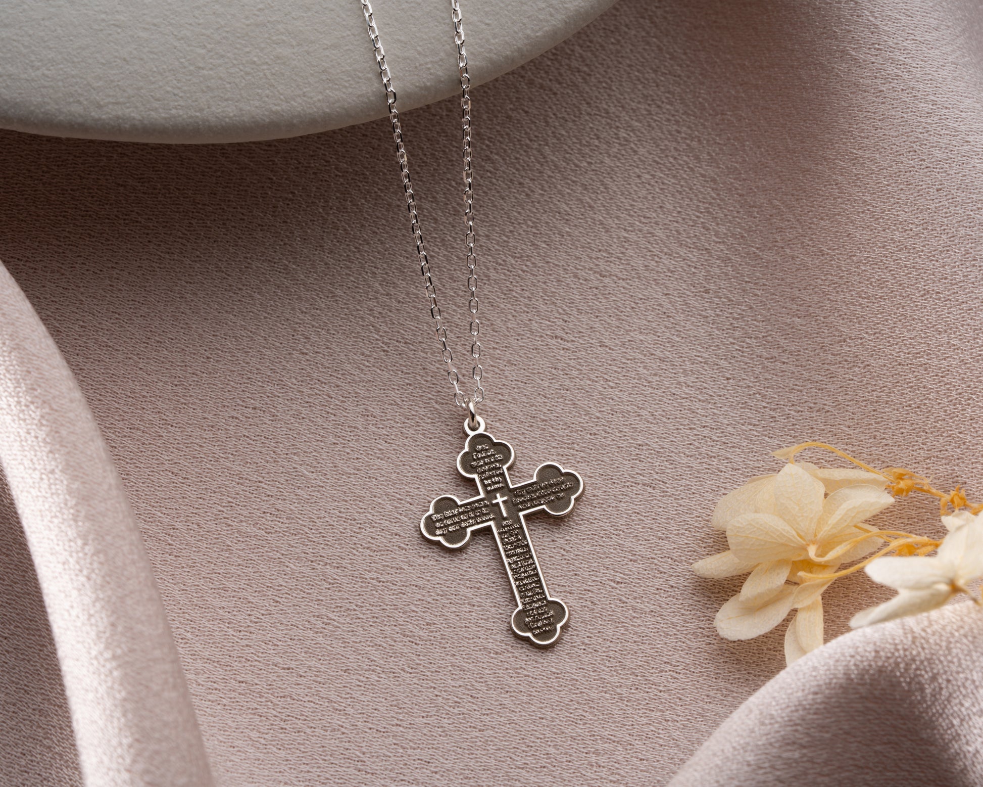 Lord's Prayer cross pendant necklace