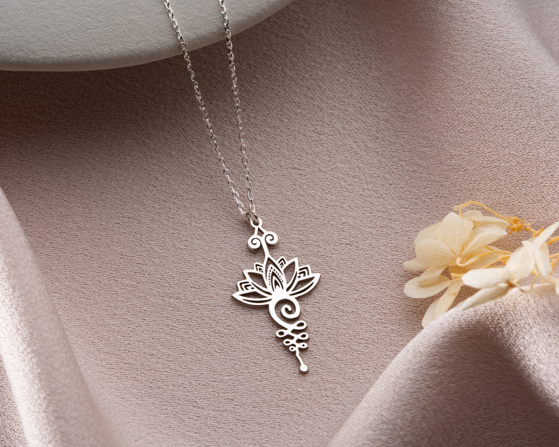 Lotus flower necklace close up
