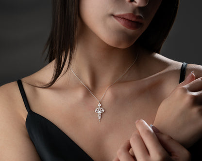Lotus necklace on model