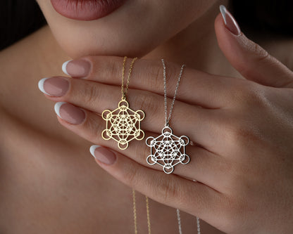 Metatron's cube necklace in gold and silver