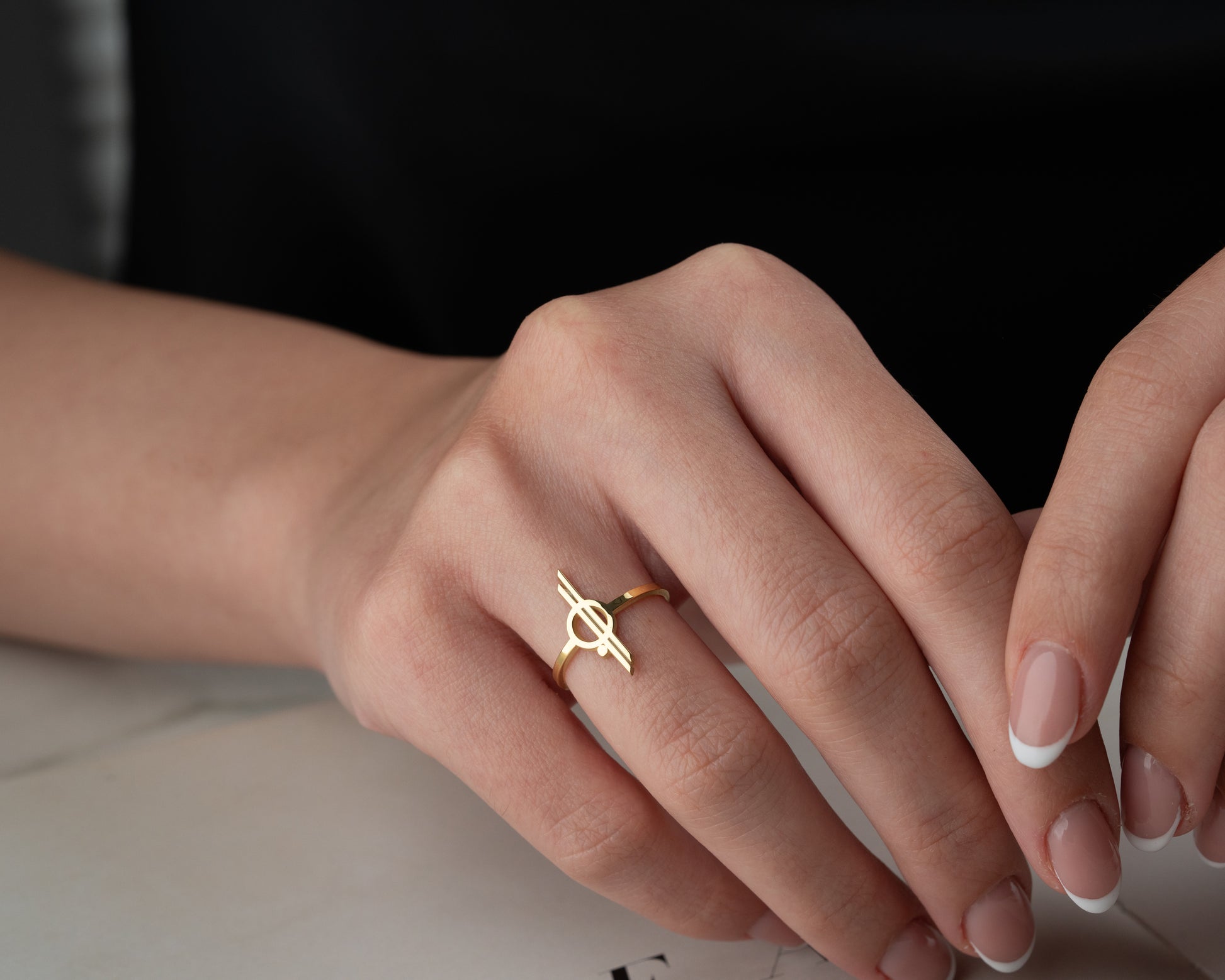 Minimalist orbit symbol ring in gold