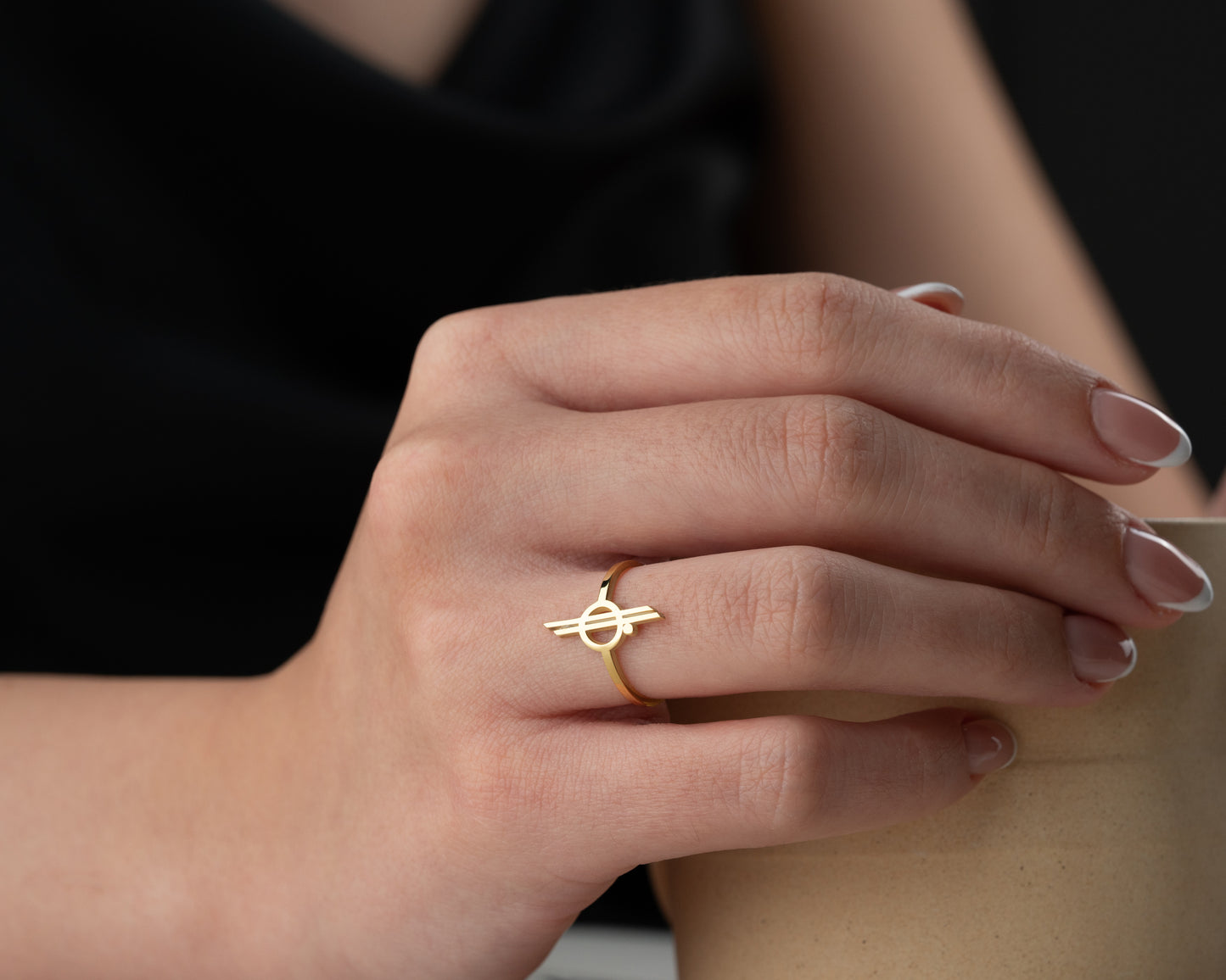 Minimalist orbit symbol ring in gold