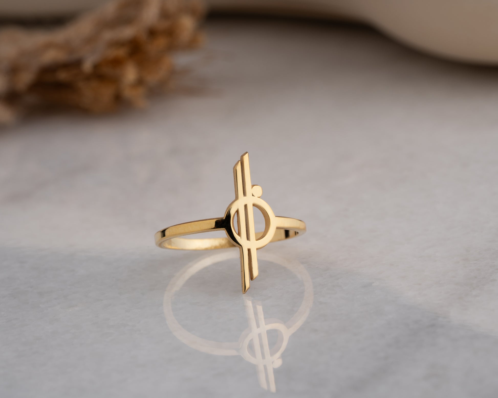 Minimalist orbit symbol ring in gold
