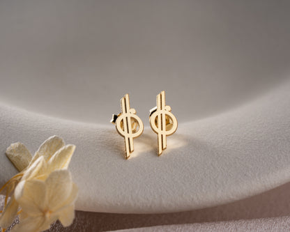 Minimalist orbit symbol stud earrings