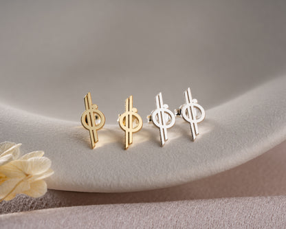 Minimalist orbit symbol stud earrings