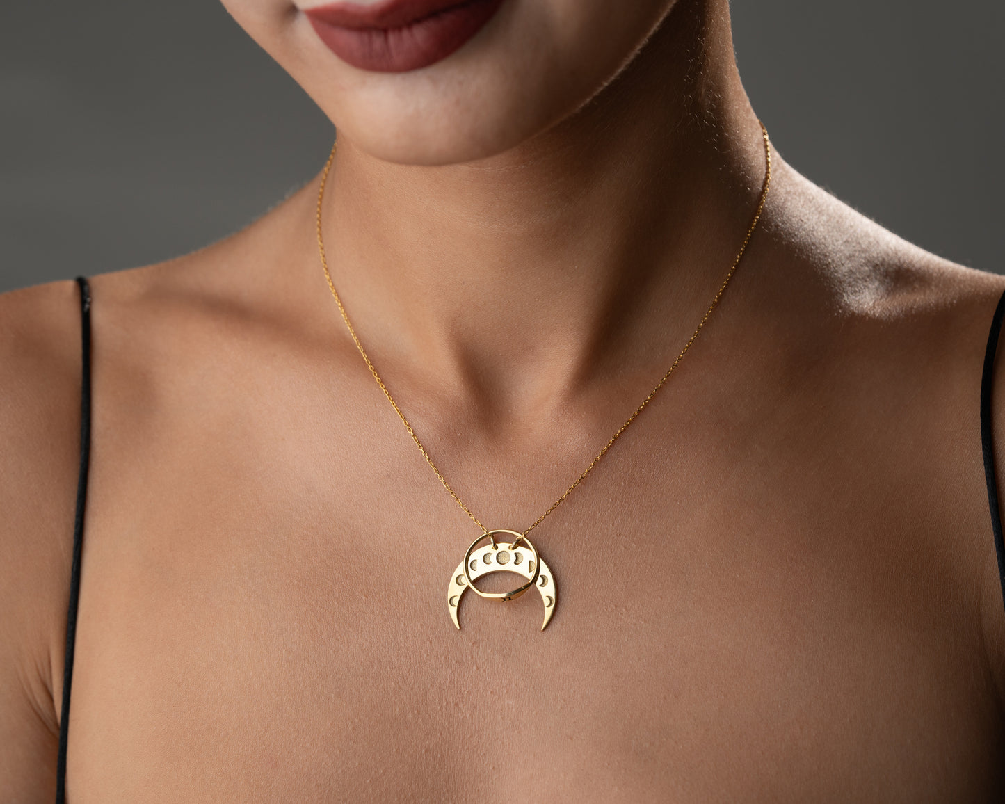 Gold moon phase crescent necklace