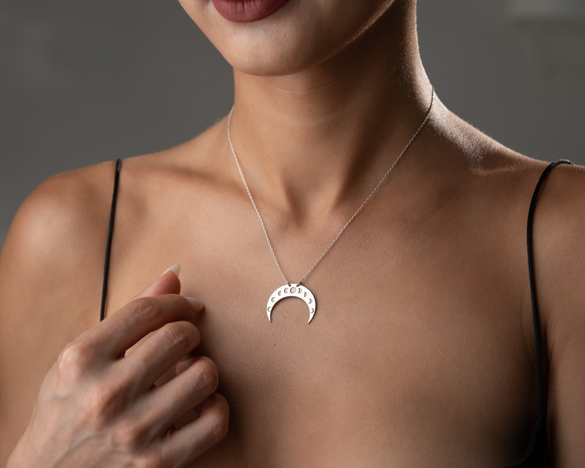 Celestial moon phase pendant necklace