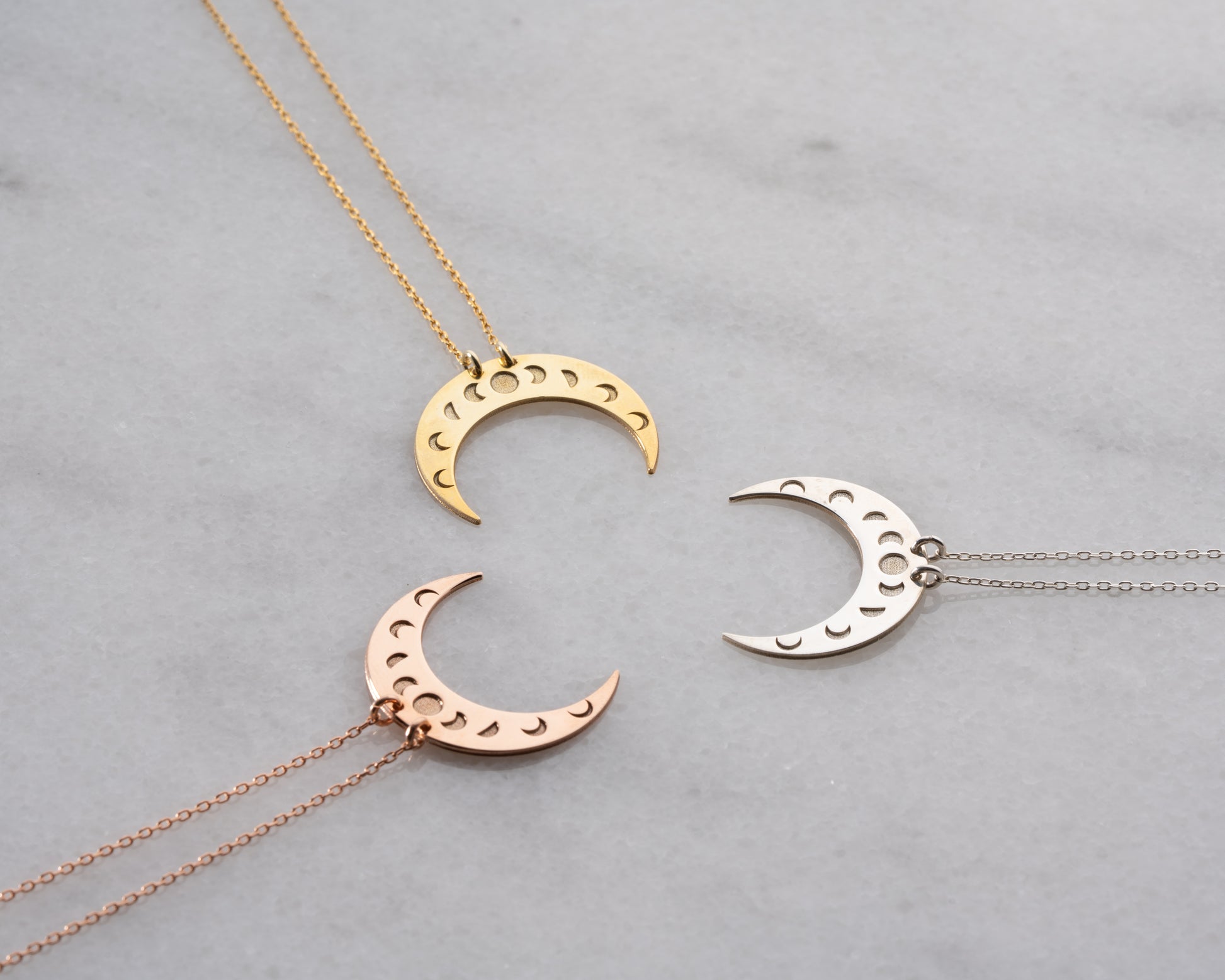 Moon phase crescent necklace packaging