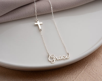 Name and cross necklace