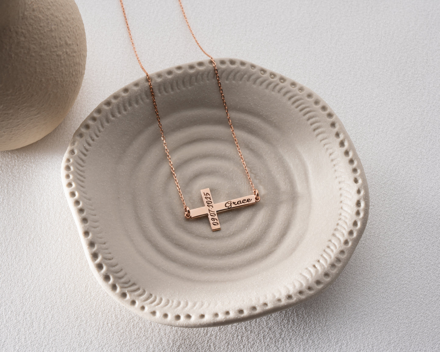Name and date cross necklace