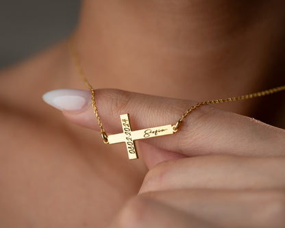 Name and date cross pendant