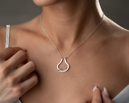 Name ring holder necklace worn