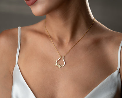 Name ring keeper necklace worn on model