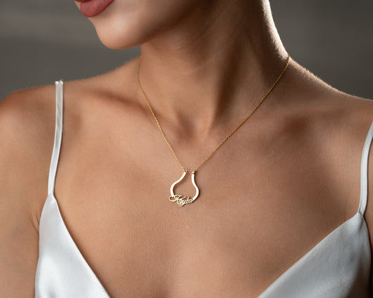 Name ring keeper necklace worn on model