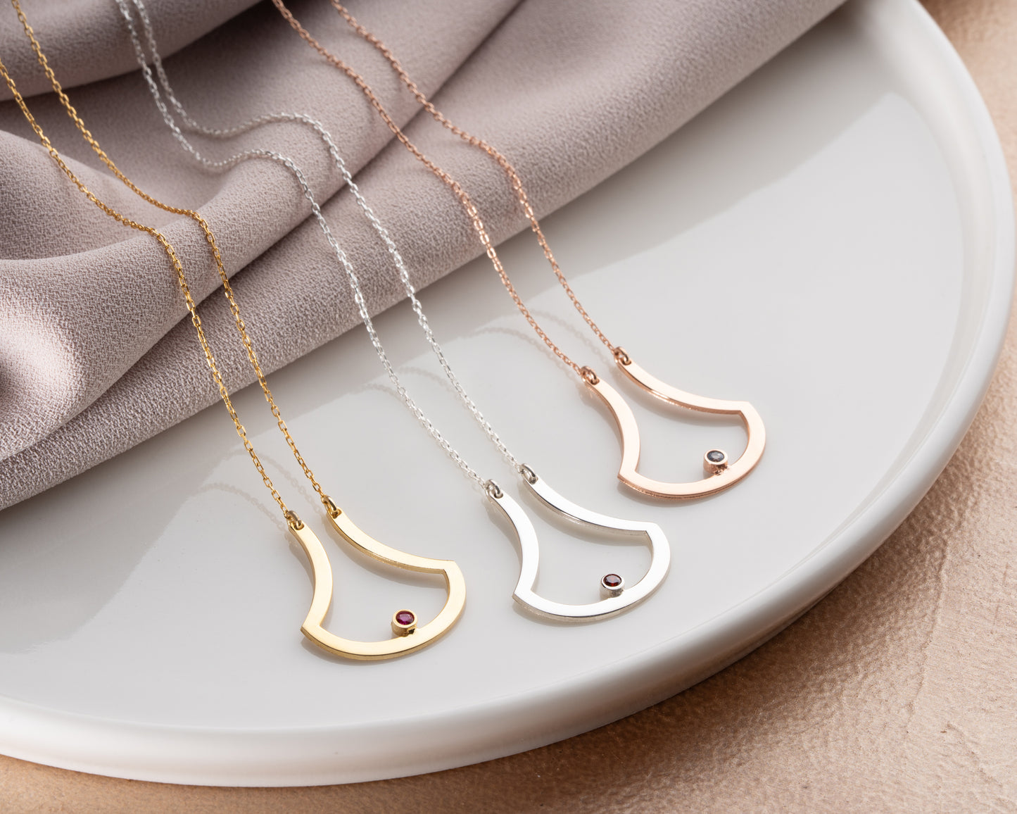 Open drop birthstone pendant close-up